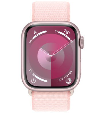 Refurbished Apple Watch serie 9 41mm Pink. Roze sportband. Nieuwstaat.