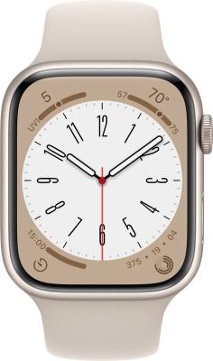 Refurbished Apple Watch serie 8 45mm Starlight (Wit) aluminium, witte sportband. Nieuwstaat.