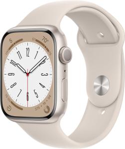 Refurbished Apple Watch serie 8 45mm Starlight (Wit) aluminium, witte sportband. Nieuwstaat.